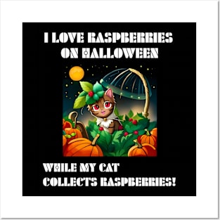 cat raspberry Halloween Posters and Art